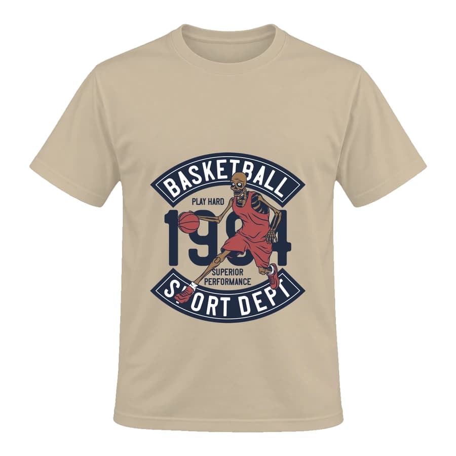 T-shirt — Basketball · Dernier panier — الأمام — بيج